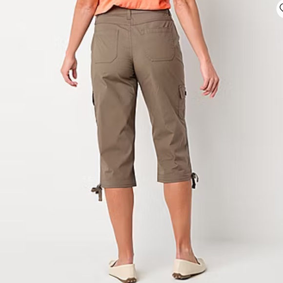 Poplin Khaki Capri Cargo Pants Taupe 12P NWT St. John’s Bay Mid Rise Straight - Picture 2 of 13
